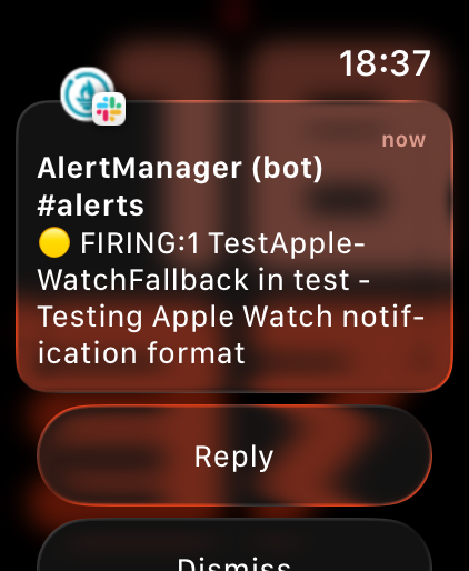 Alert notification on Apple Watch showing emoji-prefixed compact text