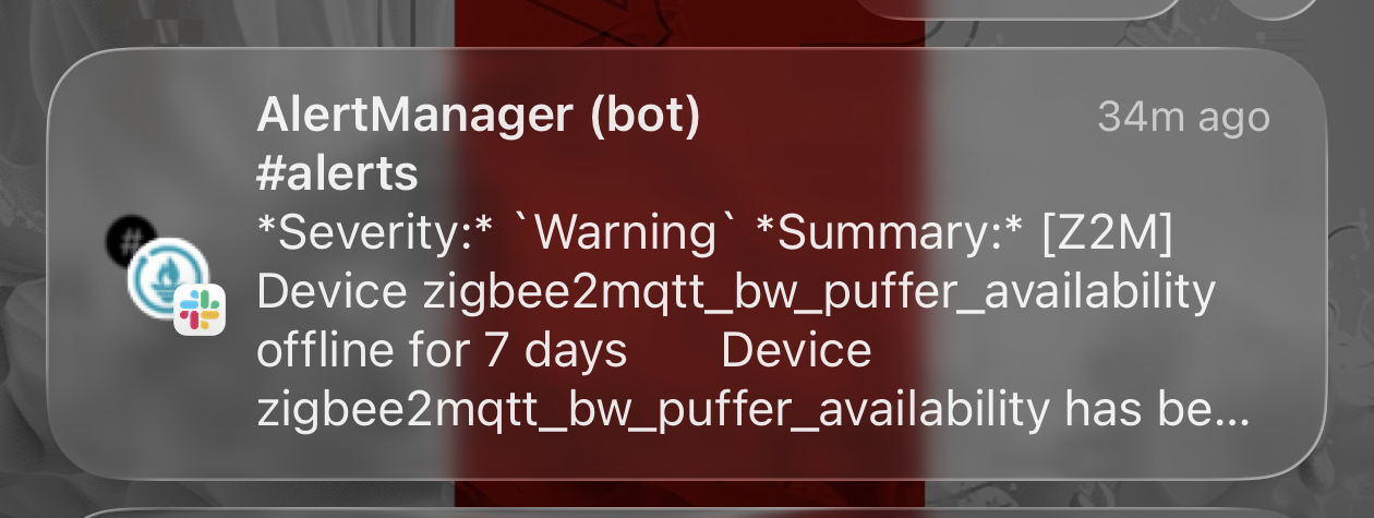 Apple Watch notification showing raw Slack markdown with literal asterisks and backticks
