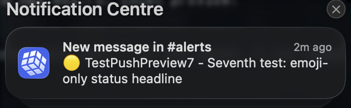 macOS Notification Centre showing the same emoji-only compact headline