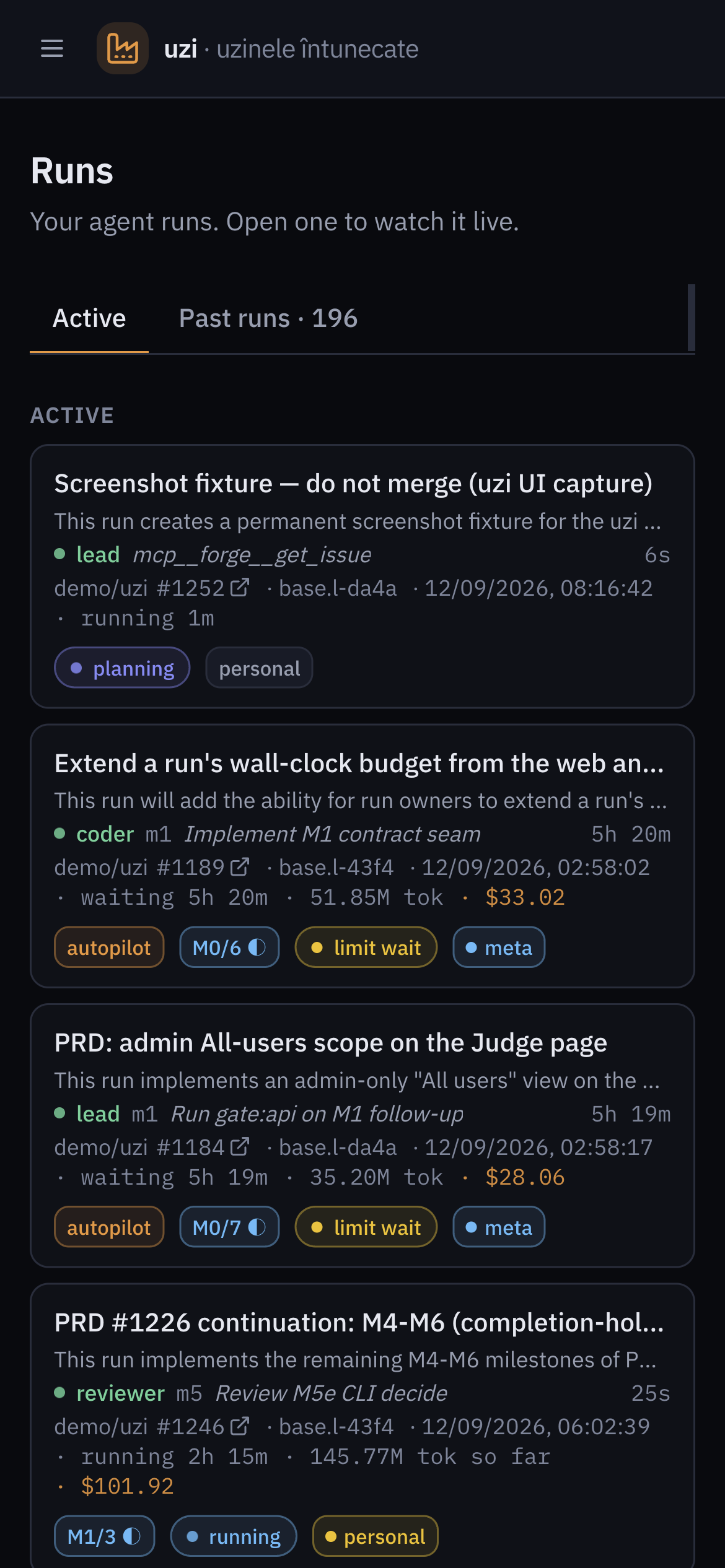 uzi on a phone: the runs list